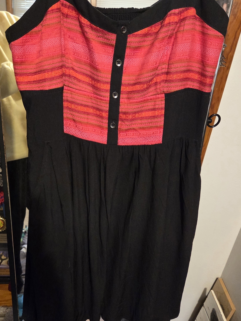 Express Black Mini Dress with Red Striped Yoke